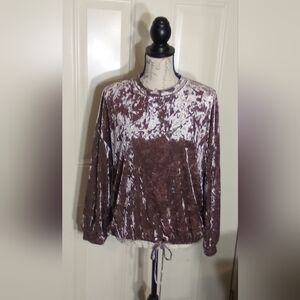 Adrianna Papell Crush Velvet Blouse Women Size Small Color Nude Brown